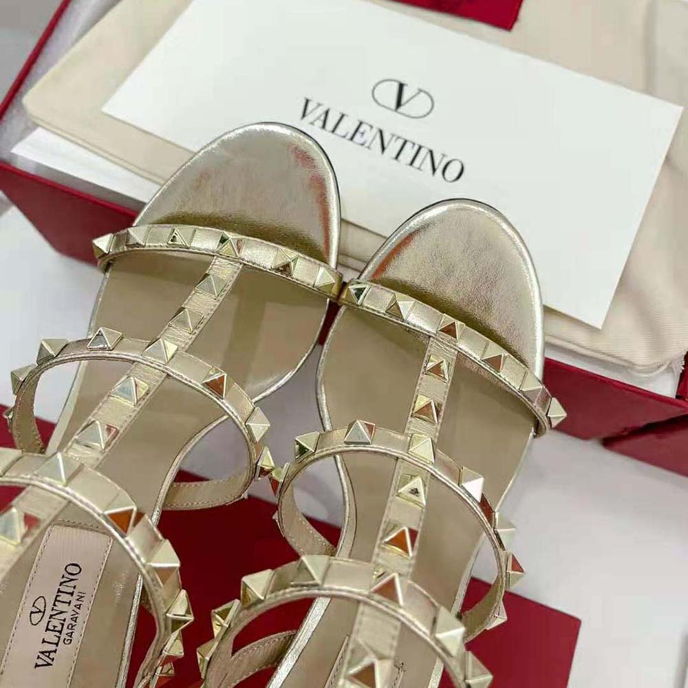 GIÀY Valentino Rockstud Metallic Calfskin Leather Ankle Strap Sandal 100 mm