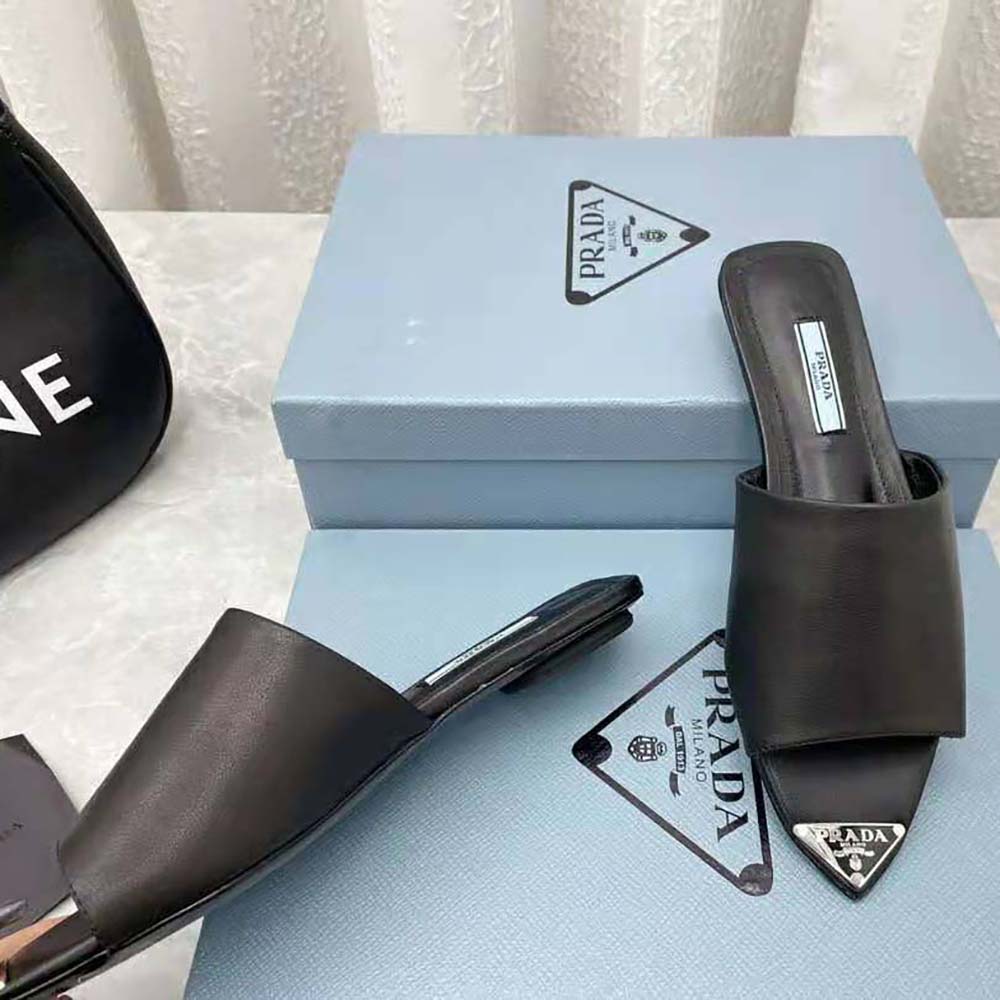 DÉP Prada Brushed Leather Slides Modernist Line Feature