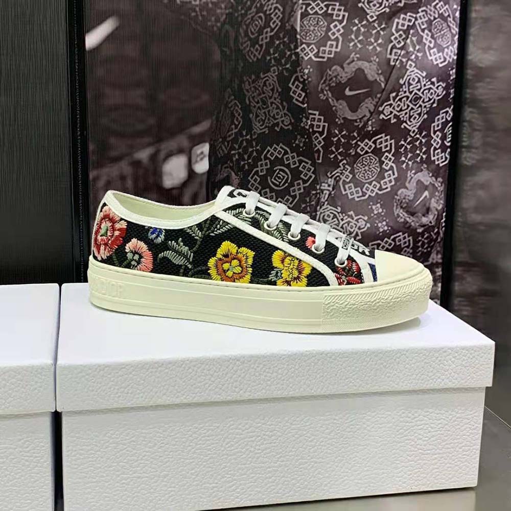 GIÀY Dior Women Walk’N’Dior Sneaker Black Multicolor Cotton Embroidered with Dior Petites Fleurs Motif
