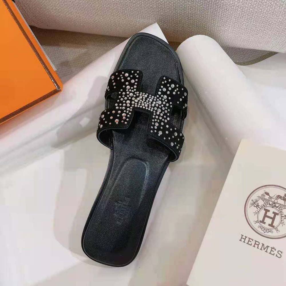 DÉP Hermes Oasis Sandal in Suede Goatskin-Black