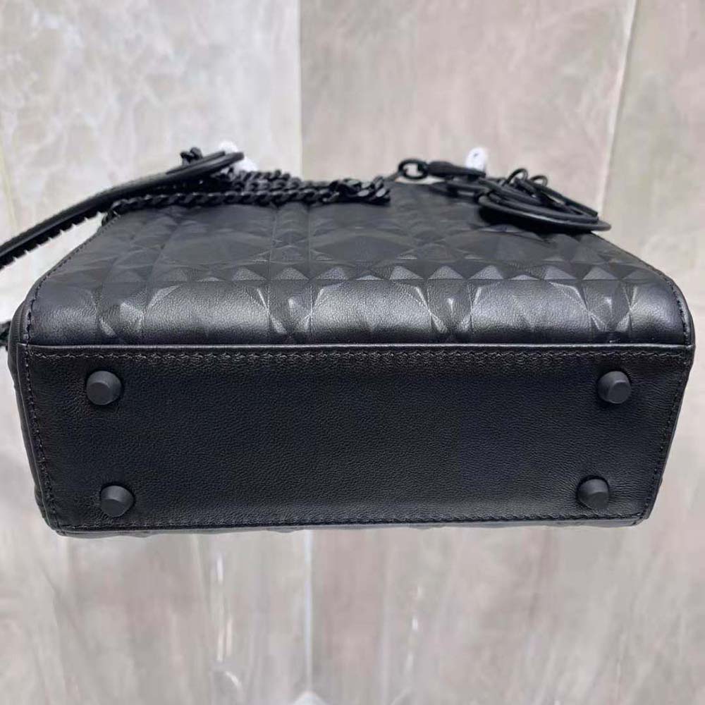 TÚI Dior Women Mini Lady Dior Bag Black Cannage Calfskin with Diamond Motif