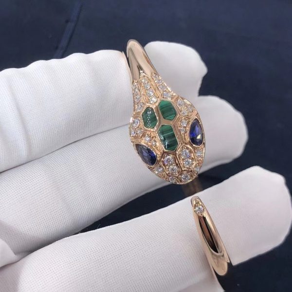 Vòng tay BVLGARI Serpenti đá Sapphire Malachite & kim cương Pave vàng hồng18K