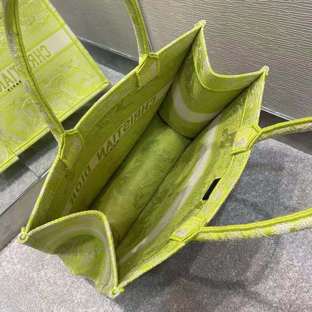 TÚI Dior Women Small Dior Book Tote Lime Toile de Jouy Reverse Embroidery