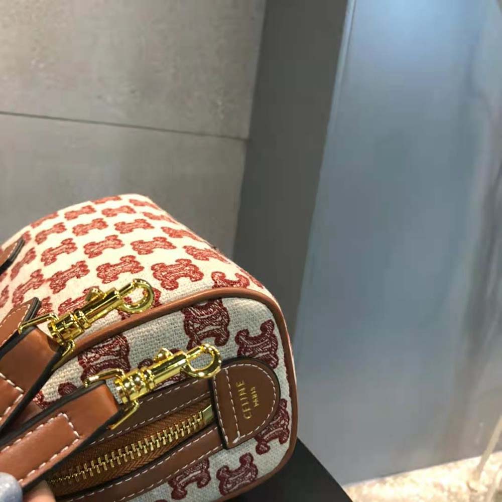 TÚI Celine Women Mini Boston Bag in Textile with Triomphe Embroidery