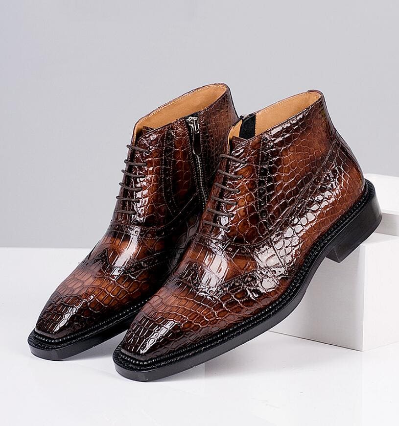 Giày Boots Chukka cho nam da cá sấu thủ công có 2 màu