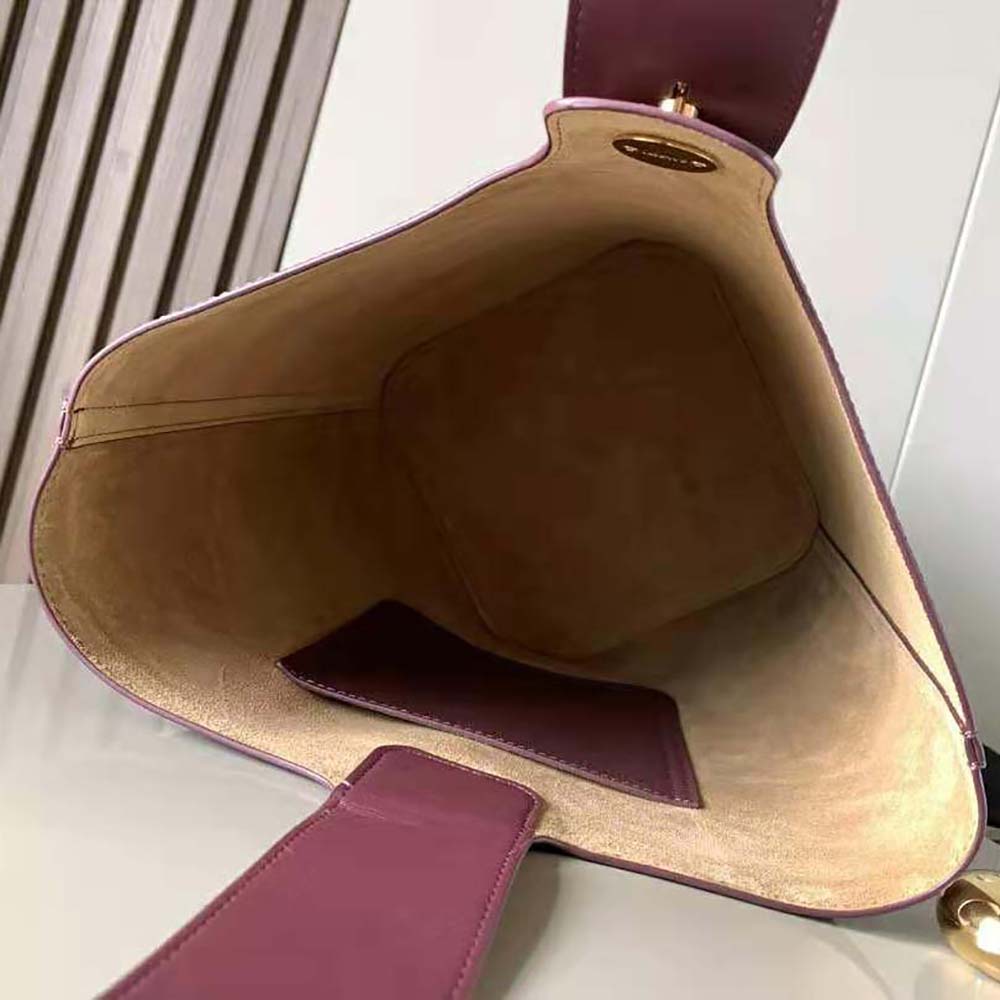 TÚI LOEWE Unisex Mini Pebble Bucket Bag in Mellow Calfskin-Maroon