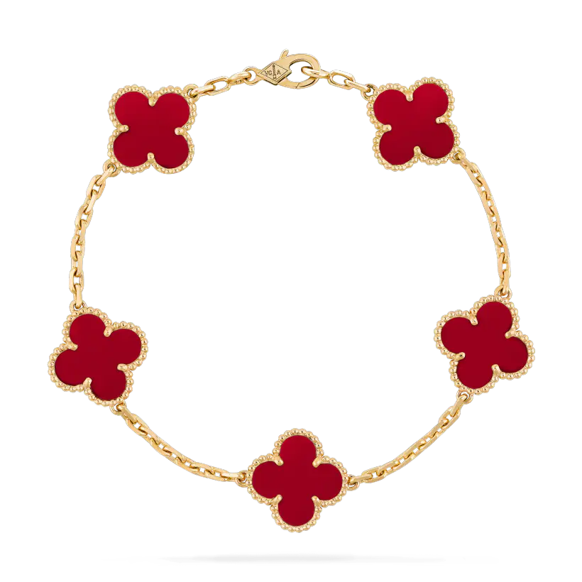 LẮC TAY VAN CLEEF & ARPELS ALHAMBRA CARNELIAN DIAMOND 18K GOLD