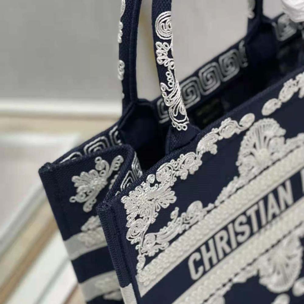 TÚI Dior Women Medium Dior Book Tote Blue Cornely-Effect Embroidered Calfskin