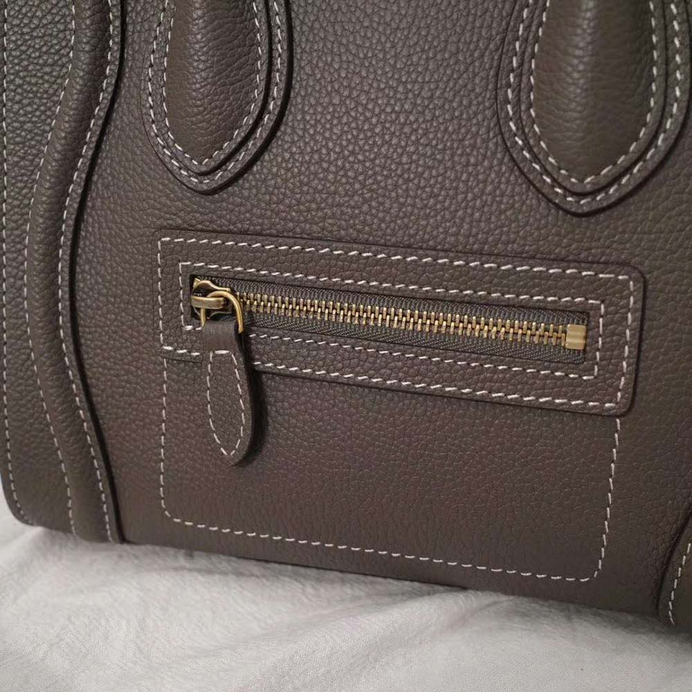 TÚI Celine Women Nano Luggage Bag in Drummed Calfskin-Brown