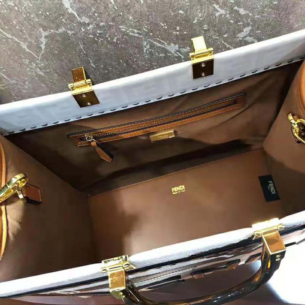 TÚI Fendi Women Sunshine Medium FF white Glazed Fabric Shopper with Inlay