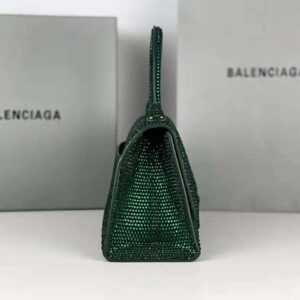 TÚI Balenciaga Women Hourglass XS Handbag with Rhinestones-Dark Green