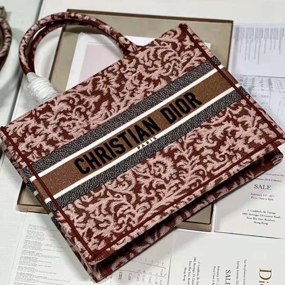 TÚI Christian Dior Book Tote Metallic Pink Dior Brocart Embroidery