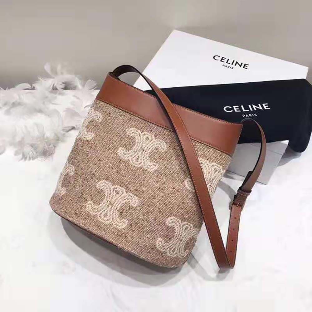 TÚI Celine Women Small Soft Bucket Bag in Triomphe Jacquard and Calfskin