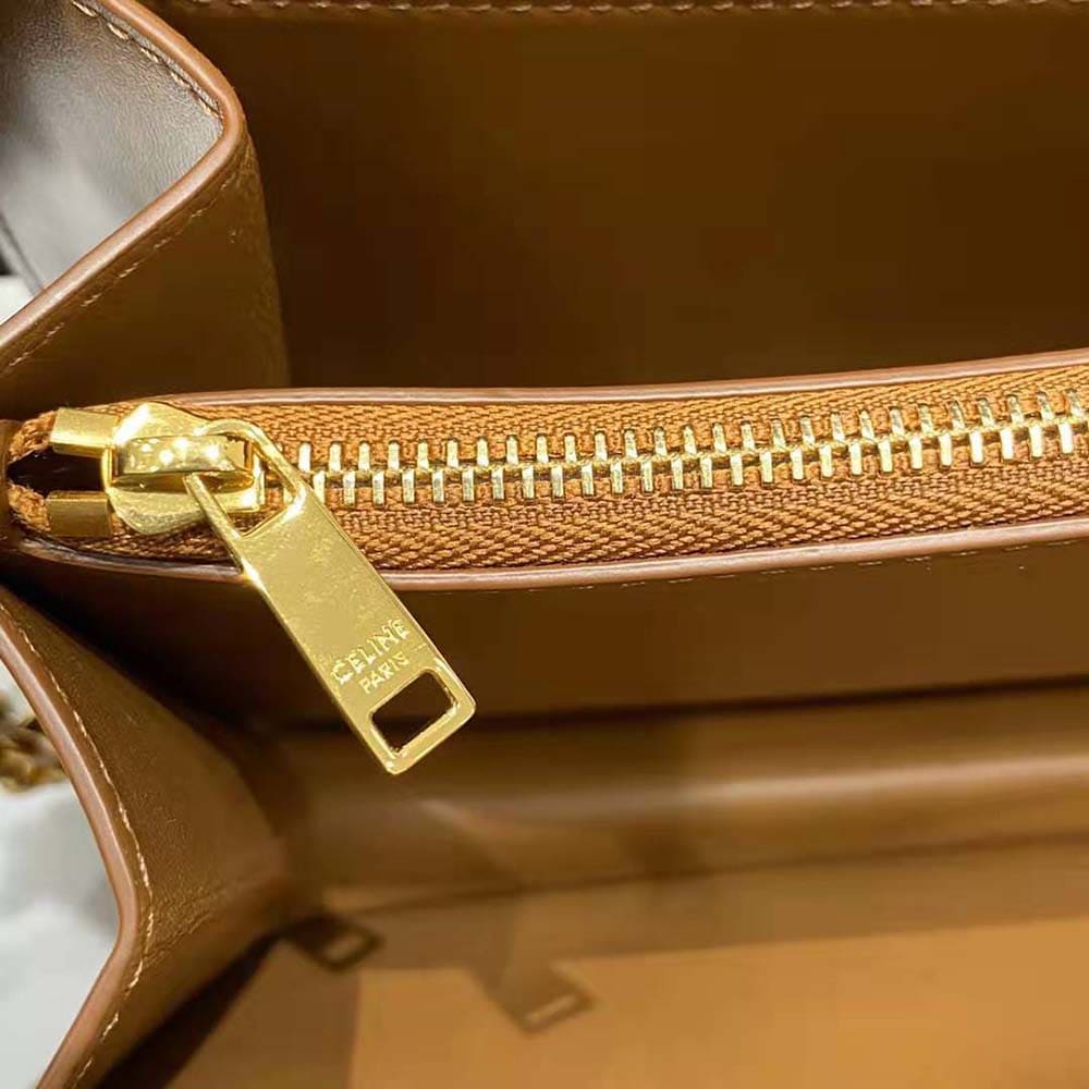 TÚI Celine Women Chain Bag 16 in Satinated Calfskin-Brown