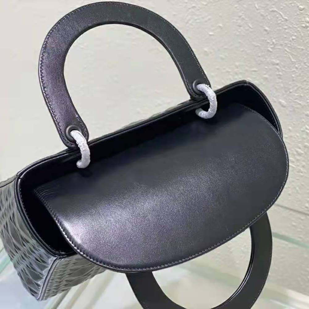 TÚI Dior Women Medium Lady Dior Bag Black Cannage Calfskin with Diamond Motif