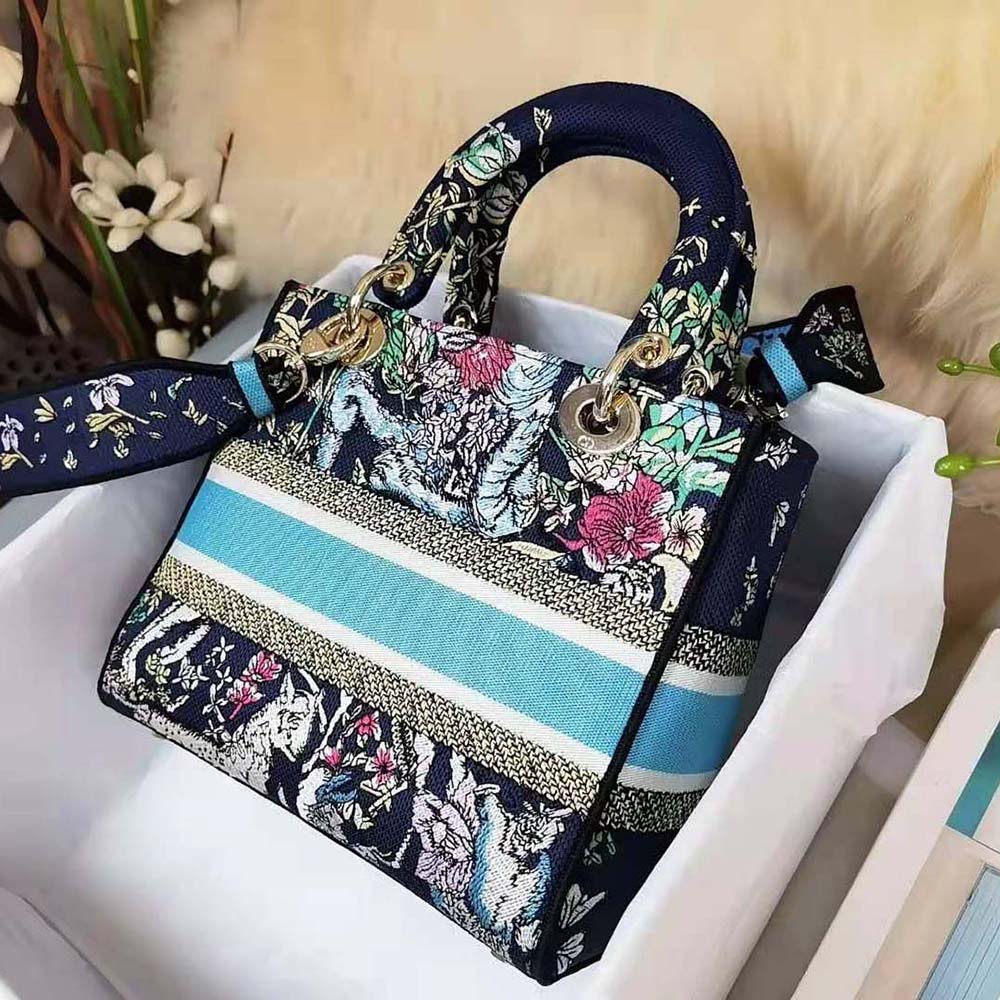 TÚI Dior Women Medium Lady D-Lite Bag Blue Multicolor D-Constellation Embroidery