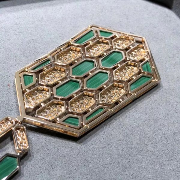 Vòng cổ BVLGARI Serpenti Kim cương Malachite vàng hồng 18K