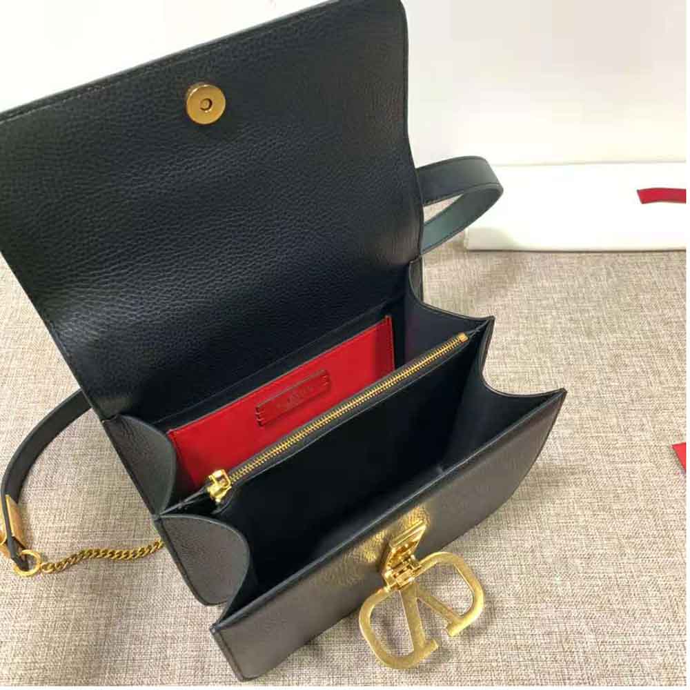 TÚI Valentino Vsling Grainy Calfskin Choulder Bag with Contrast Stitching