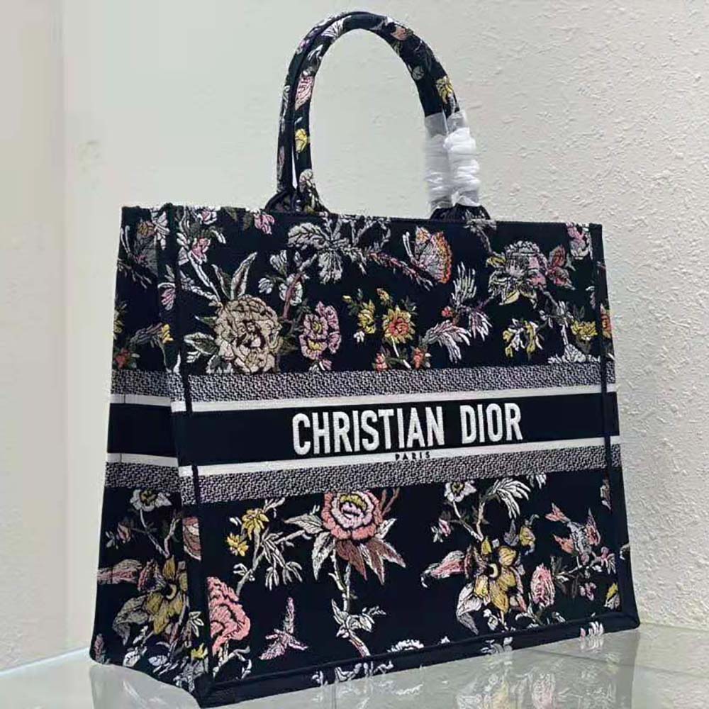 TÚI Christian Dior Book Tote Black Multicolor Dior Jardin Botanique Embroidery