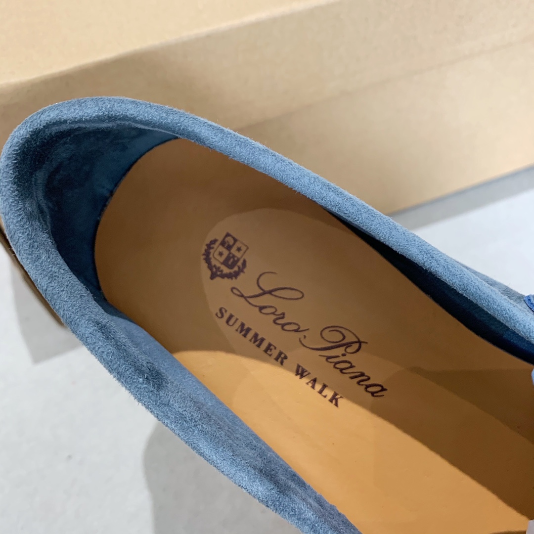 GIÀY LORO PIANA BLUE SHEEPSKIN SUEDE LOAFER DA CỪU