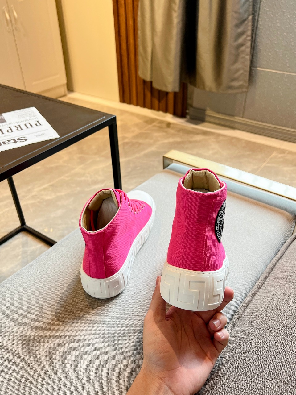GIÀY VERSACE GRECA SNEAKERS HIGH TOP CANVAS PINK