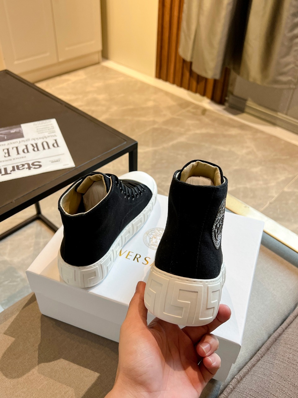 GIÀY VERSACE GRECA SNEAKERS HIGH TOP CANVAS BLACK