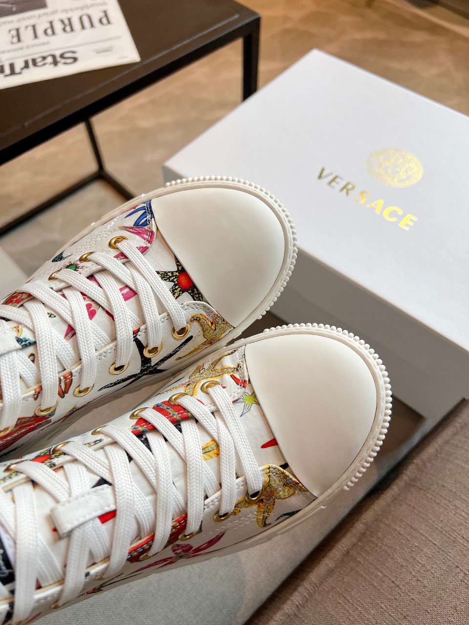 GIÀY VERSACE GRECA SNEAKERS HIGH TOP CANVAS OCEAN