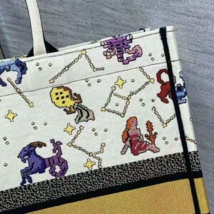 TÚI Dior Women Large Dior Book Tote Latte Multicolor Dior Pixel Zodiac Embroidery
