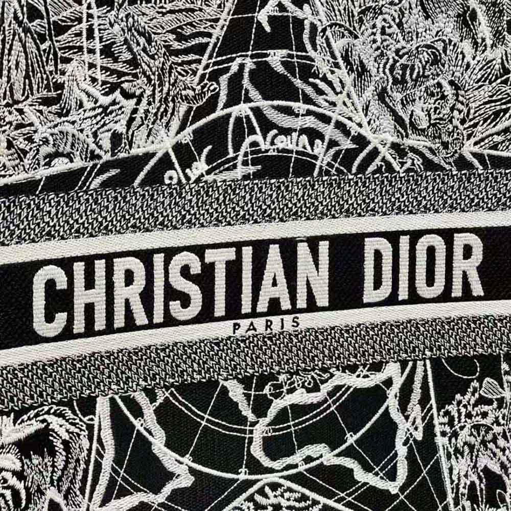 TÚI Dior Book Tote Black and White Dior Around the World Embroidery