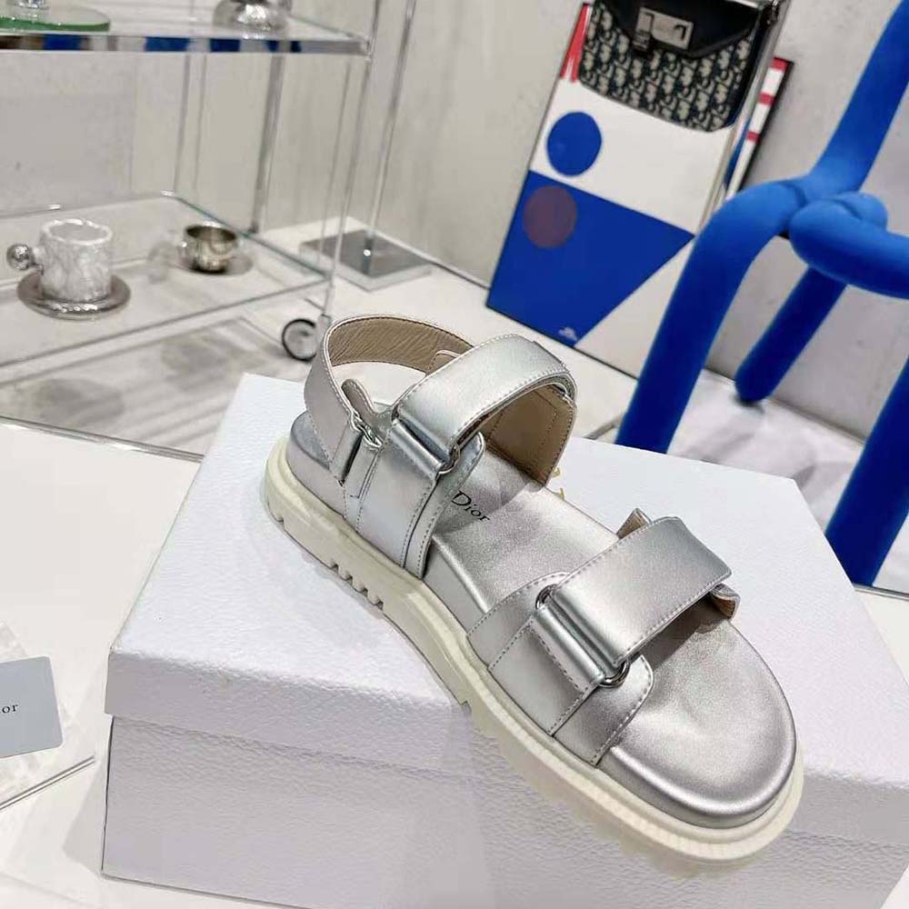 DÉP SANDAL DIOR Dioract Sandal Silver-Tone Shiny Laminated Calfskin