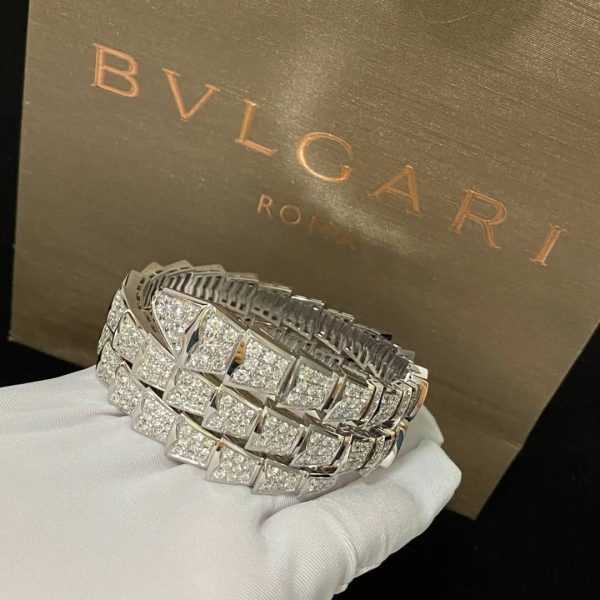 Vòng tay BVLGARI Serpenti Viper kim cương vàng trắng 18K