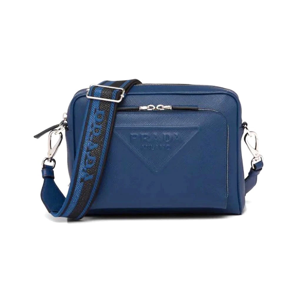 TÚI Prada Men Saffiano Leather Shoulder Bag With Iconic Prada Material-Navy