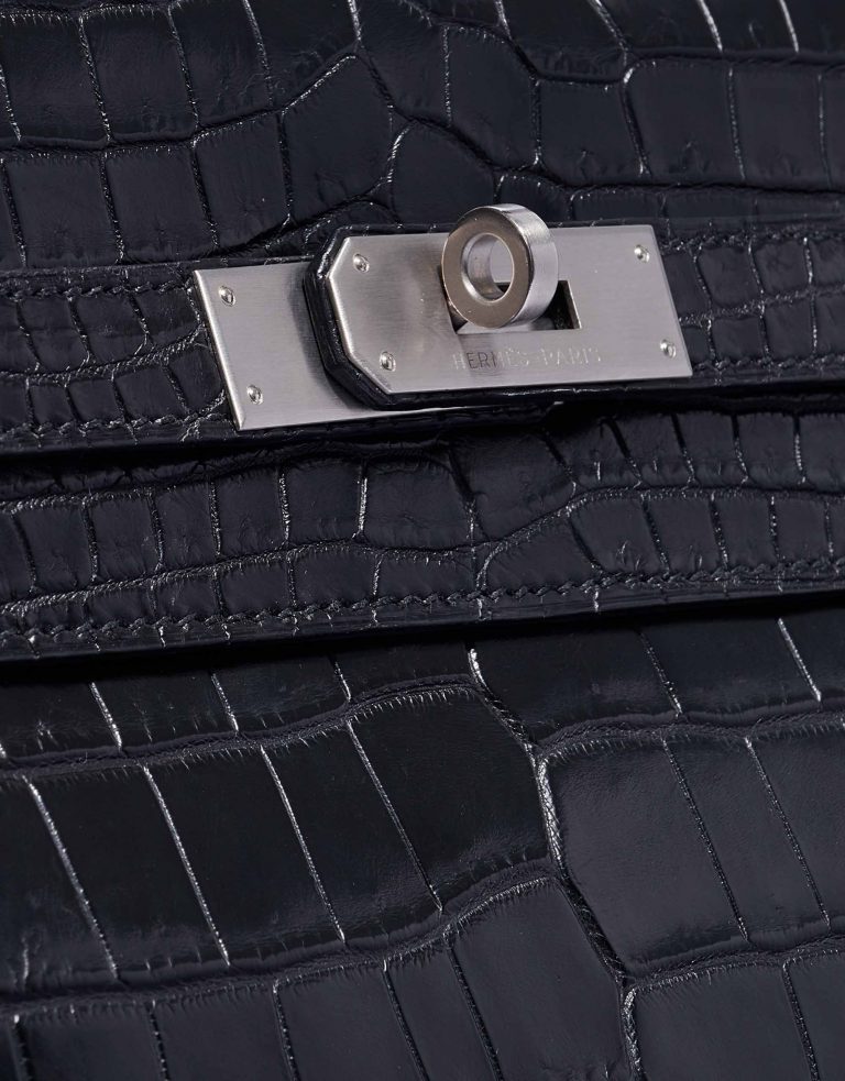 TÚI Hermès Kelly 35 Matte Niloticus Black Silver Buckle khóa trắng