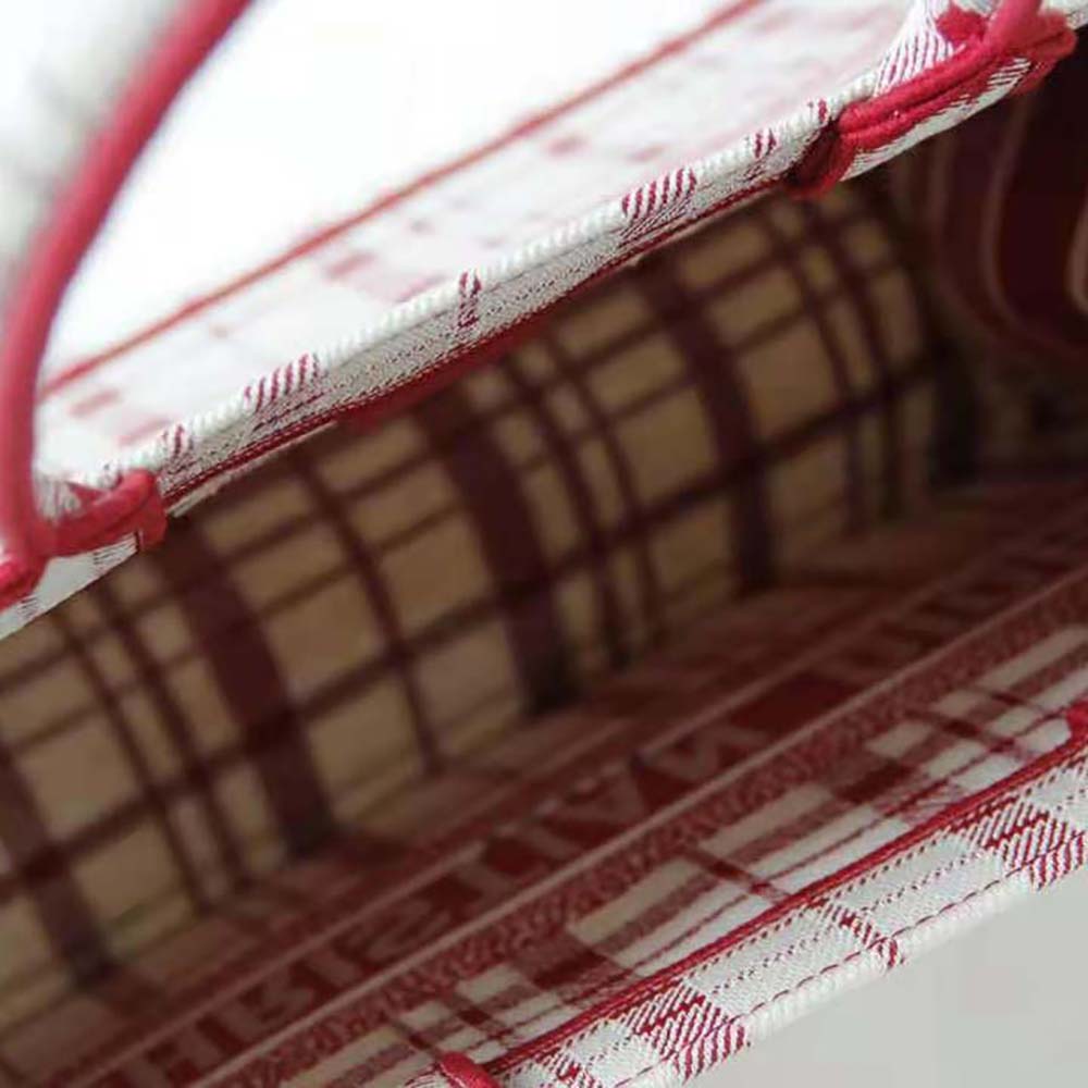 TÚI Dior Women Small Dior Book Tote Raspberry Check’n’Dior Embroidery