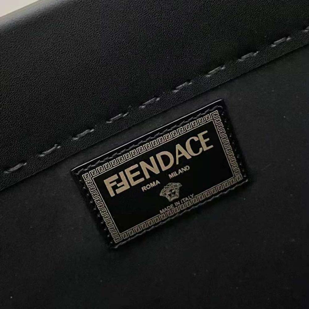 TÚI Fendi Women Sunshine Medium Fendace Printed Black Leather Logo Shopper