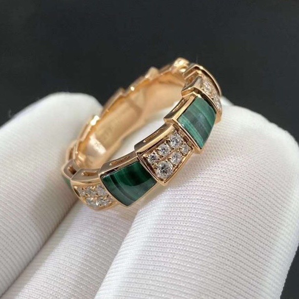NHẪN BVLGARI SERPENTI RING WITH DIAMOND AND MALACHITE ROSE GOLD 18K