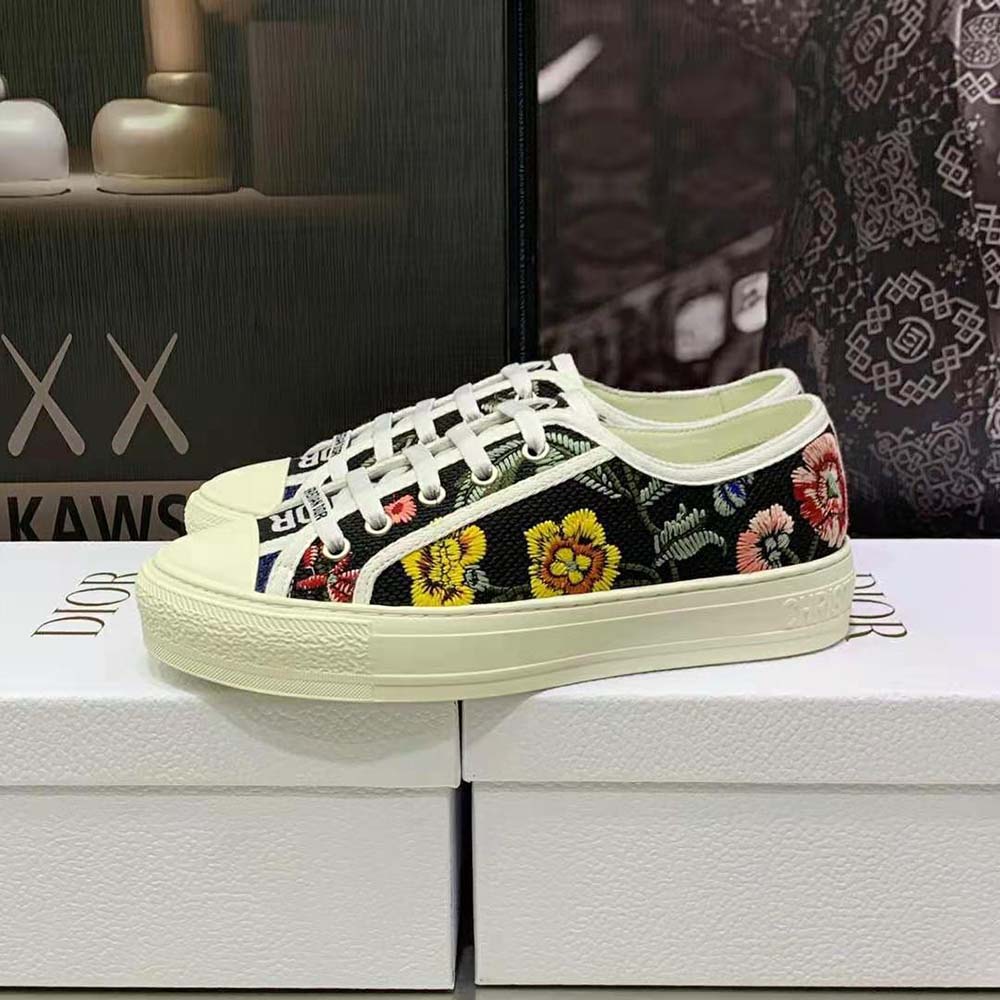 GIÀY Dior Women Walk’N’Dior Sneaker Black Multicolor Cotton Embroidered with Dior Petites Fleurs Motif