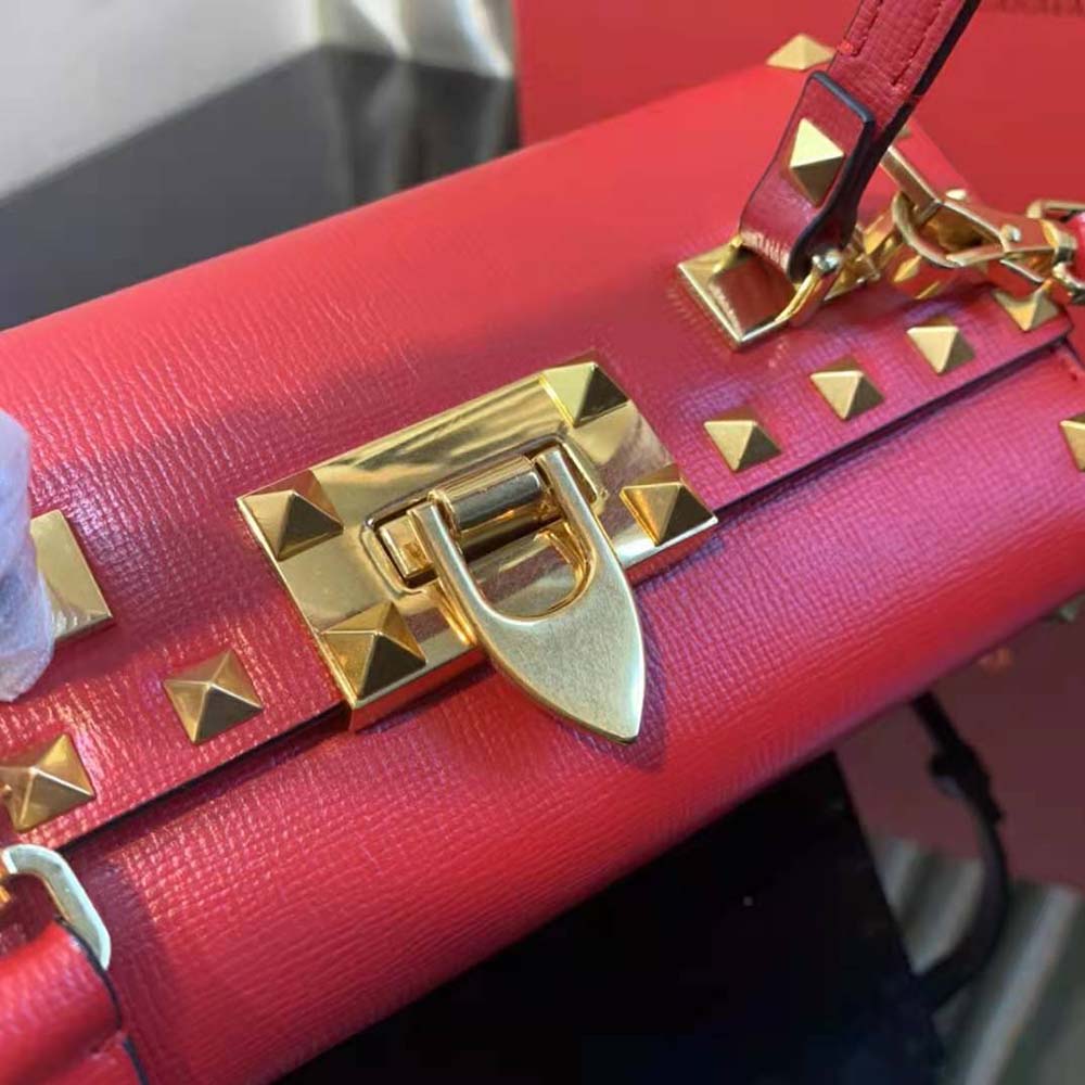 TÚI VALENTINO Rockstud Alcove Grainy Calfskin Box Bag-Red