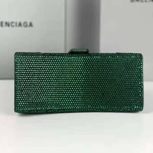 TÚI Balenciaga Women Hourglass XS Handbag with Rhinestones-Dark Green