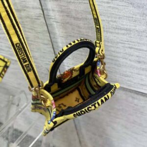 TÚI Dior Women Mini Dior Book Tote Phone Bag Yellow Multicolor Dior Pixel Zodiac Embroidery
