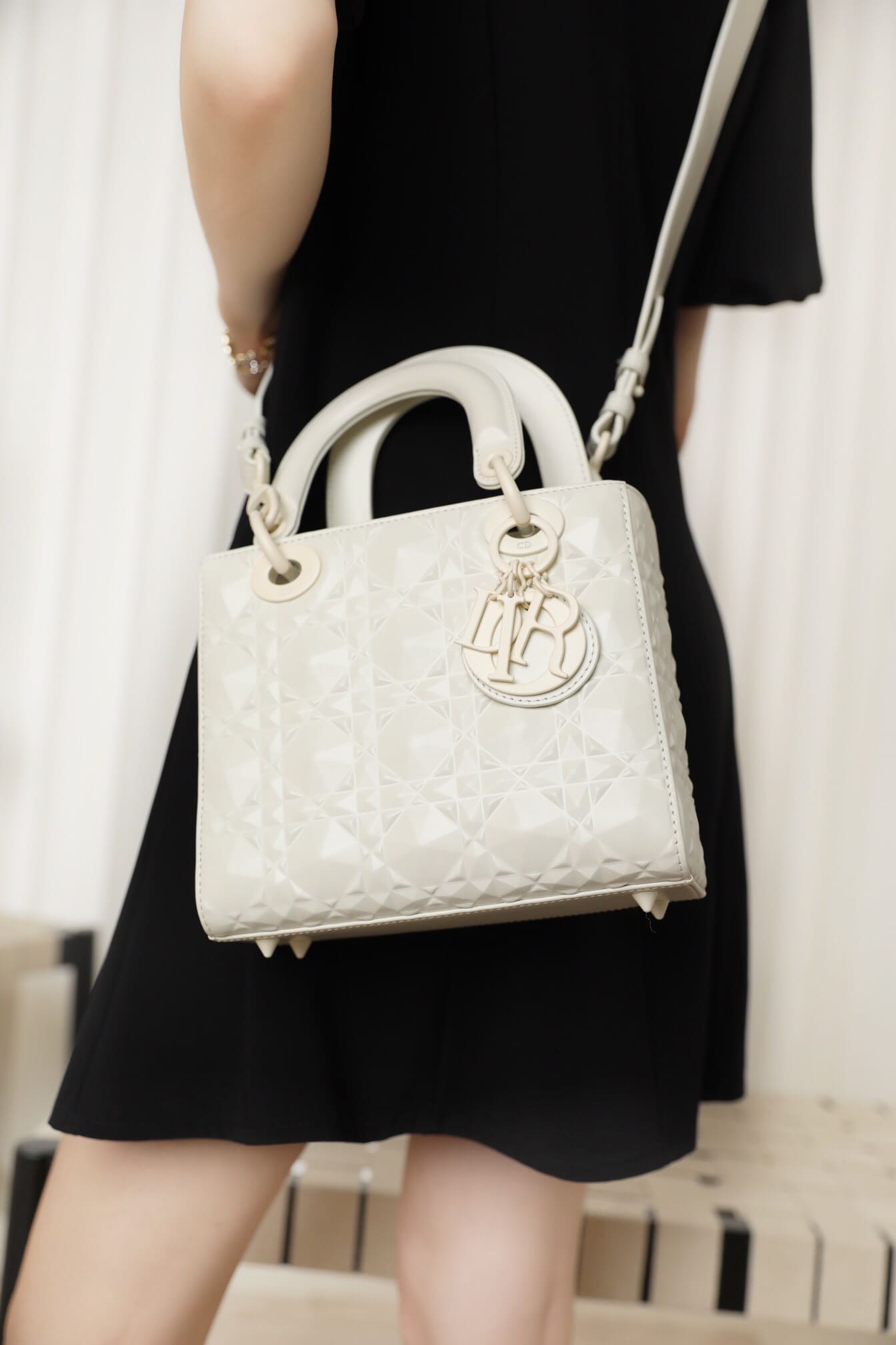 TÚI CHRISTIAN DIOR Small Lady Dior my Abcdior Bag White Cannage Calfskin with Diamond Motif Top Quality