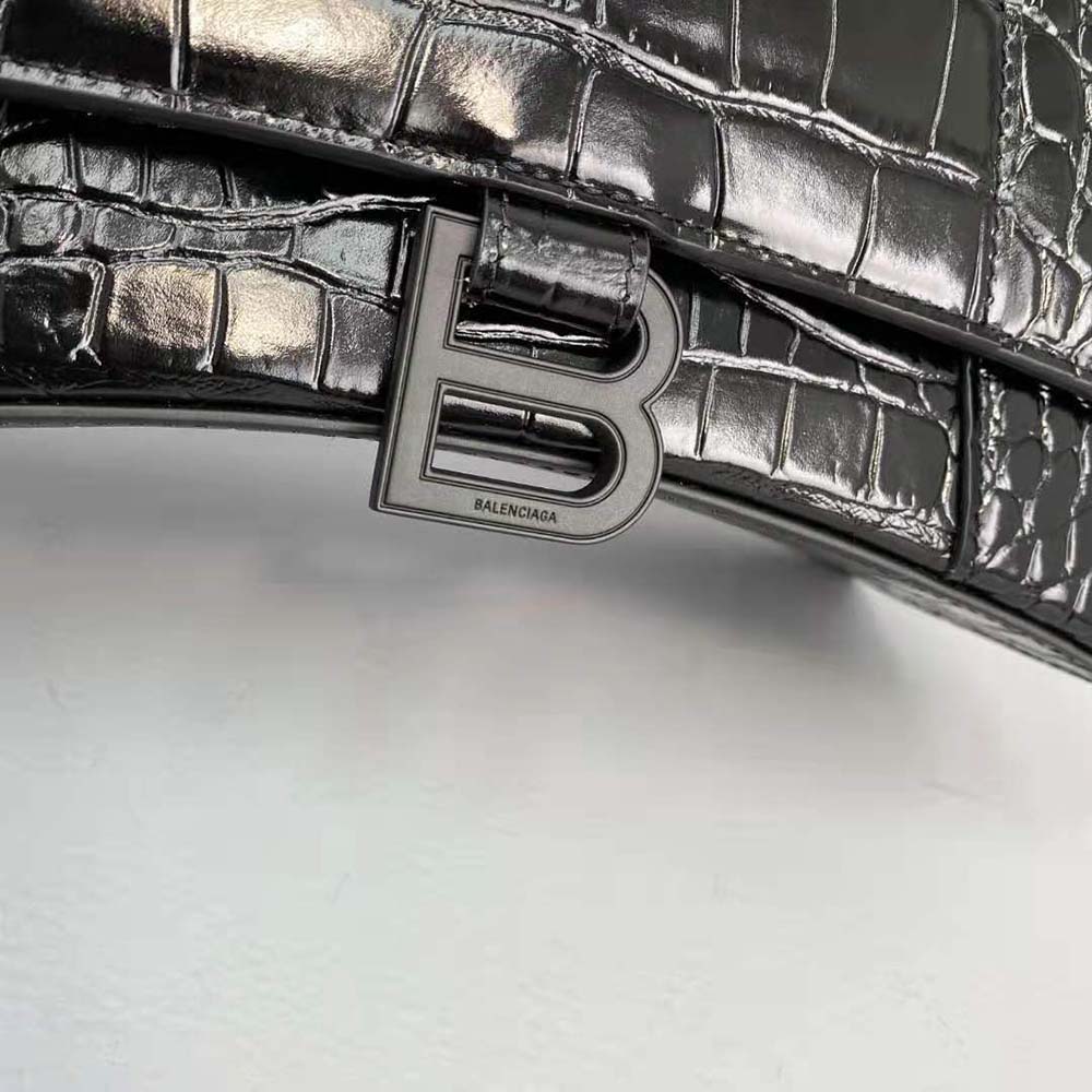 TÚI Balenciaga Women Hourglass Small Top Handle Bag-Black vân da cá sấu