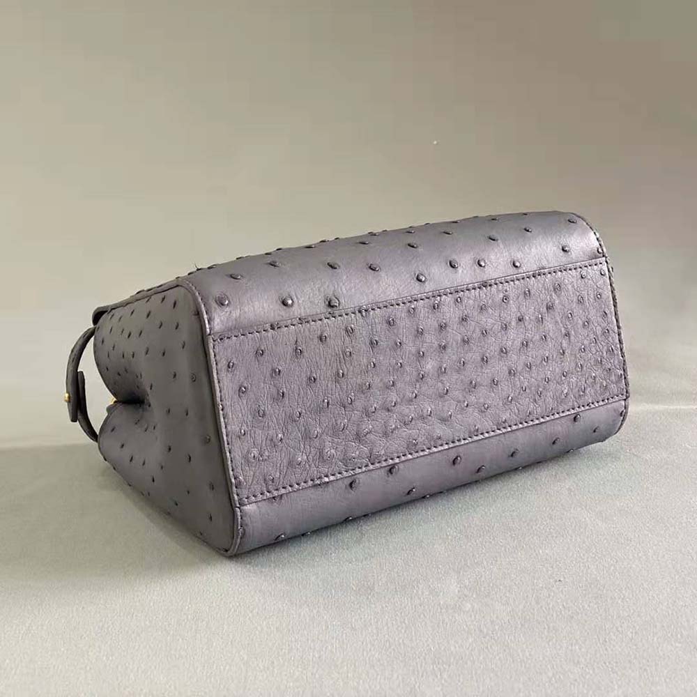 TÚI Fendi Women Peekaboo Iconic Mini Gray Ostrich Leather Bag