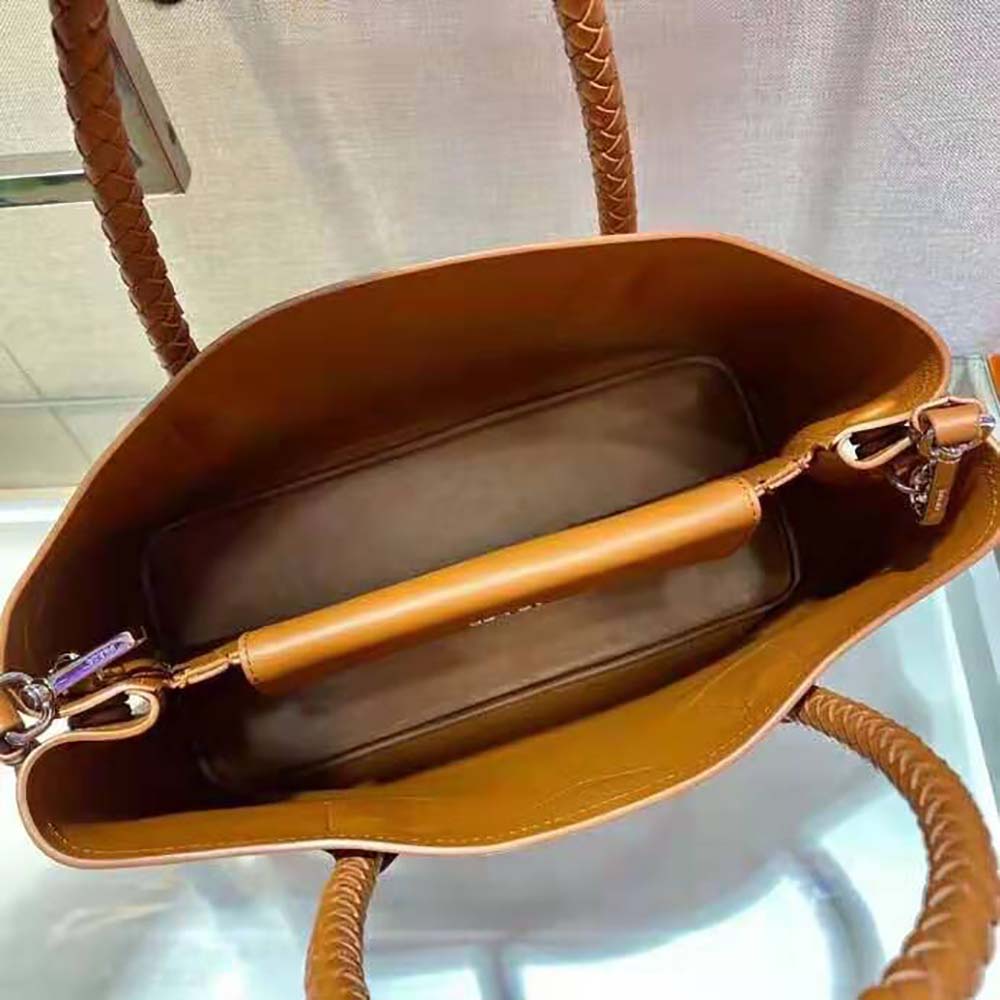 TÚI Prada Double Medium Leather Handbag-Brown