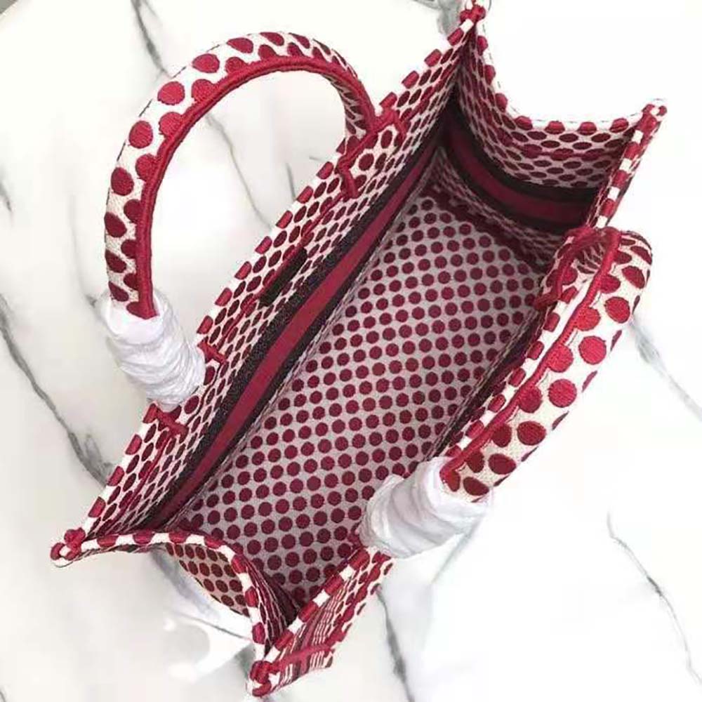 TÚI Dior Women Small Dioramour Dior Book Tote Red Dior Dots Embroidery
