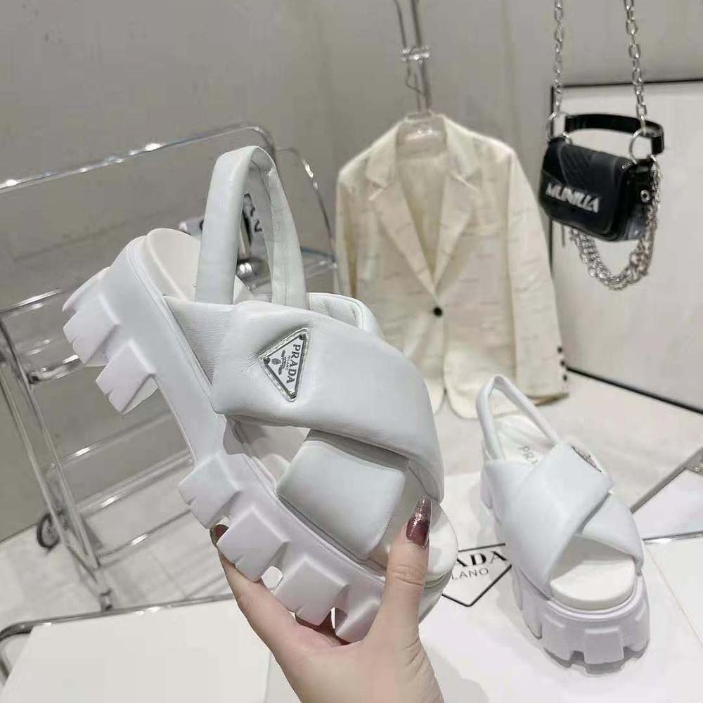 DÉP SANDAL Prada Women Monolith Padded Nappa Leather Sandals-White
