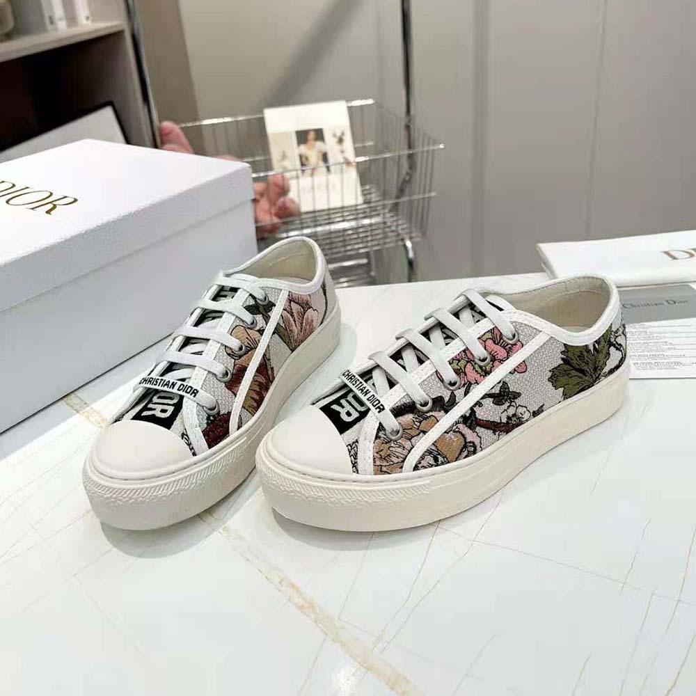 GIÀY Dior Women Walk’N’Dior Sneaker White Multicolor Cotton with Dior Jardin Botanique Embroidery