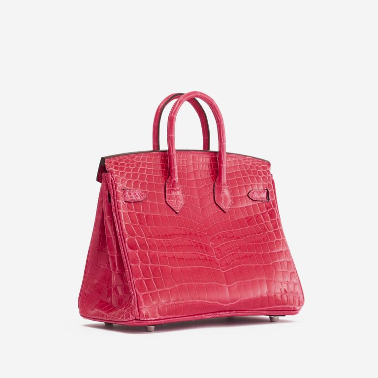 TÚI Hermès Birkin 25 Niloticus Crocodile Lisse Rose Extreme Silver Buckle khóa trắng