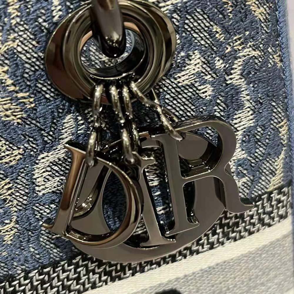 TÚI Christian Dior Lady D-Lite Bag Blue Dior Brocart Denim-Effect Embroidery