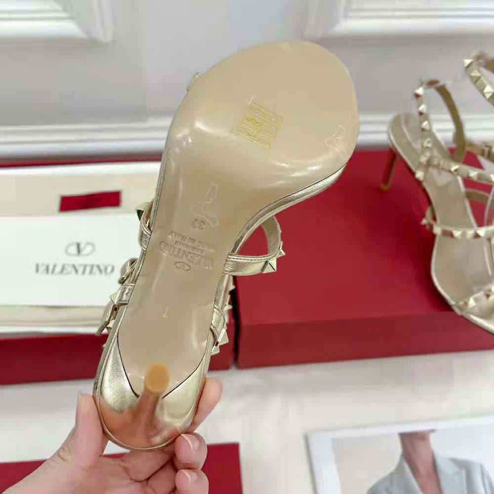 GIÀY Valentino Rockstud Metallic Calfskin Leather Ankle Strap Sandal 100 mm